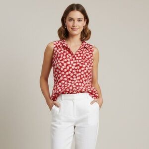 Silk Blend Polka Dot Blouse - Red & Pink - Size 4 Pell & Co NWT Summer